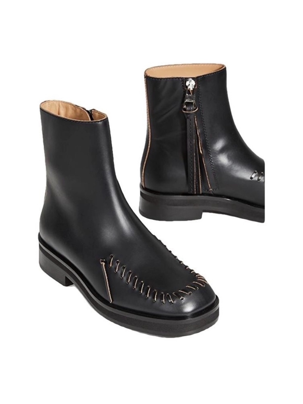 JW ANDERSON Black Leather Ankle Boots with Contrast Stitch